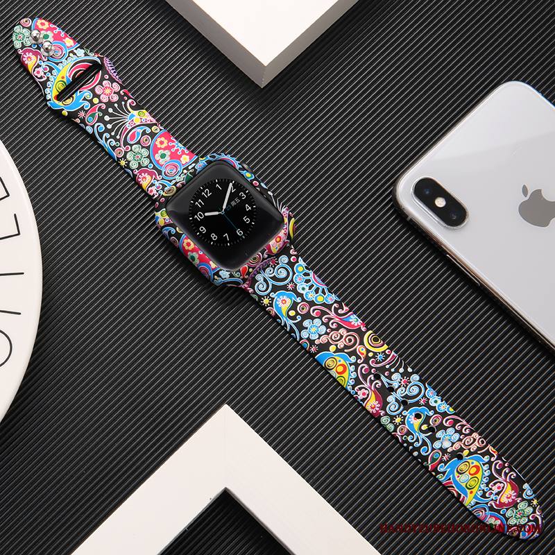 Apple Watch Series 3 Kuori Tide-brändi Valkoinen Painatus Suojaus Silikoni Musta