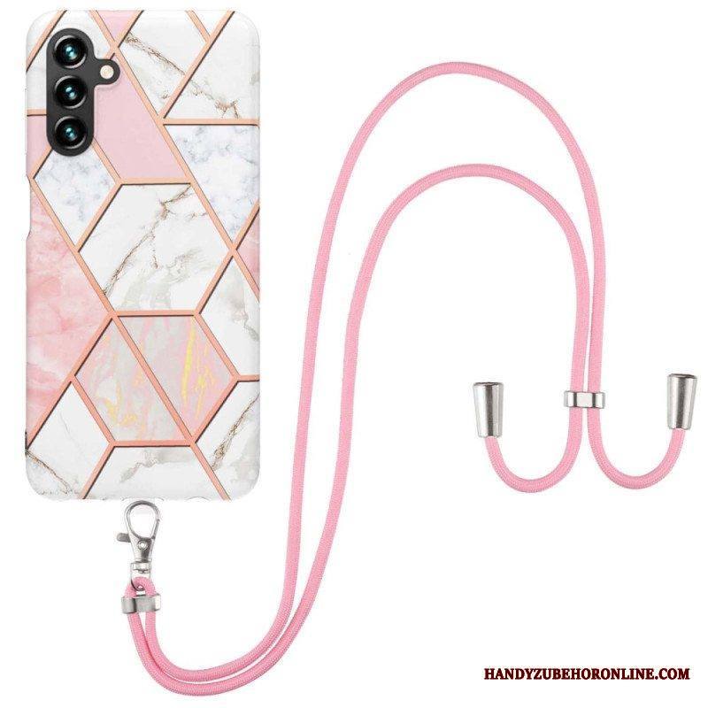 Case Samsung Galaxy A14 / A14 5G Kiristysnyörillä Marmoristyylinen Kiristysnyöri