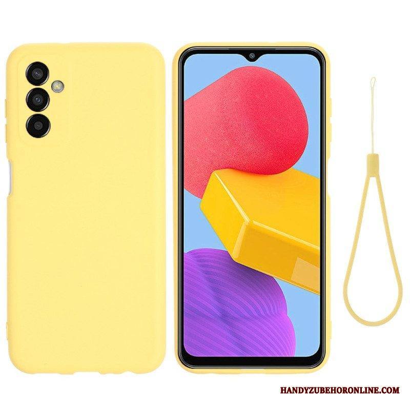 Case Samsung Galaxy M13 Nestemäinen Silikoni Kaulanauhalla