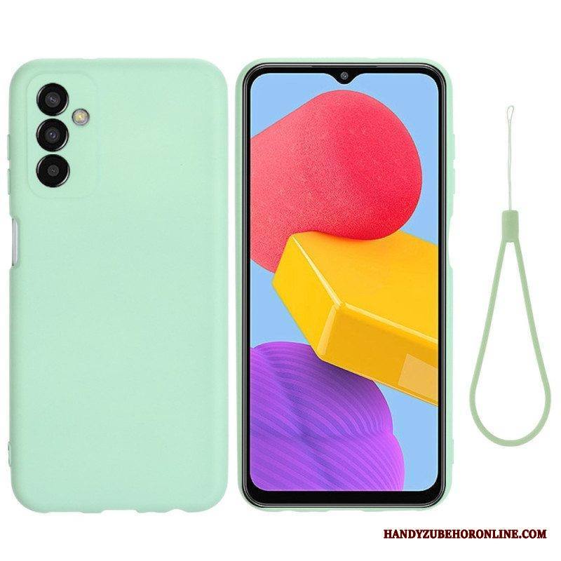 Case Samsung Galaxy M13 Nestemäinen Silikoni Kaulanauhalla