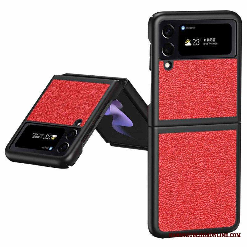 Case Samsung Galaxy Z Flip 4 Kotelot Flip Aito Litchi Värillinen Nahka