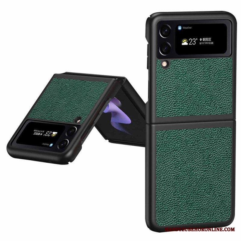 Case Samsung Galaxy Z Flip 4 Kotelot Flip Aito Litchi Värillinen Nahka