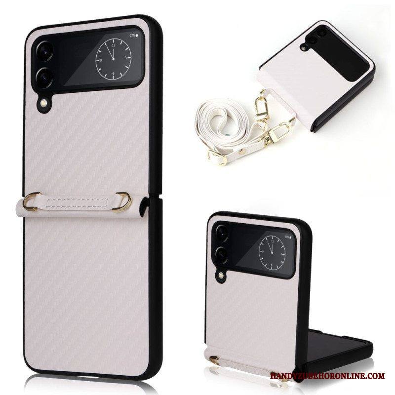 Case Samsung Galaxy Z Flip 4 Kotelot Flip Hiilikuitu Olkahihnalla