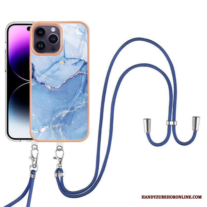 Case iPhone 15 Pro Max Kiristysnyörillä Marmoroitu Johto
