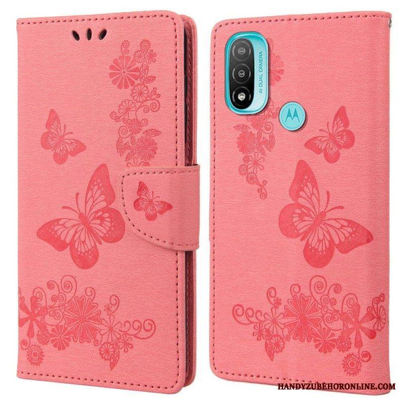 Flip Case Moto E40 / E30 / E20 Suojaketju Kuori Upeat Hihnaperhoset