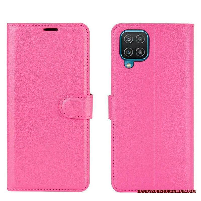 Flip Case Samsung Galaxy M12 / A12 Klassinen Litsi Tekonahka