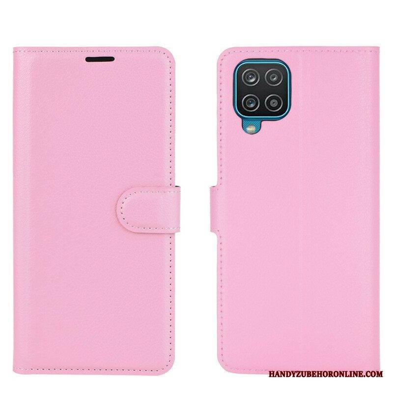 Flip Case Samsung Galaxy M12 / A12 Klassinen Litsi Tekonahka