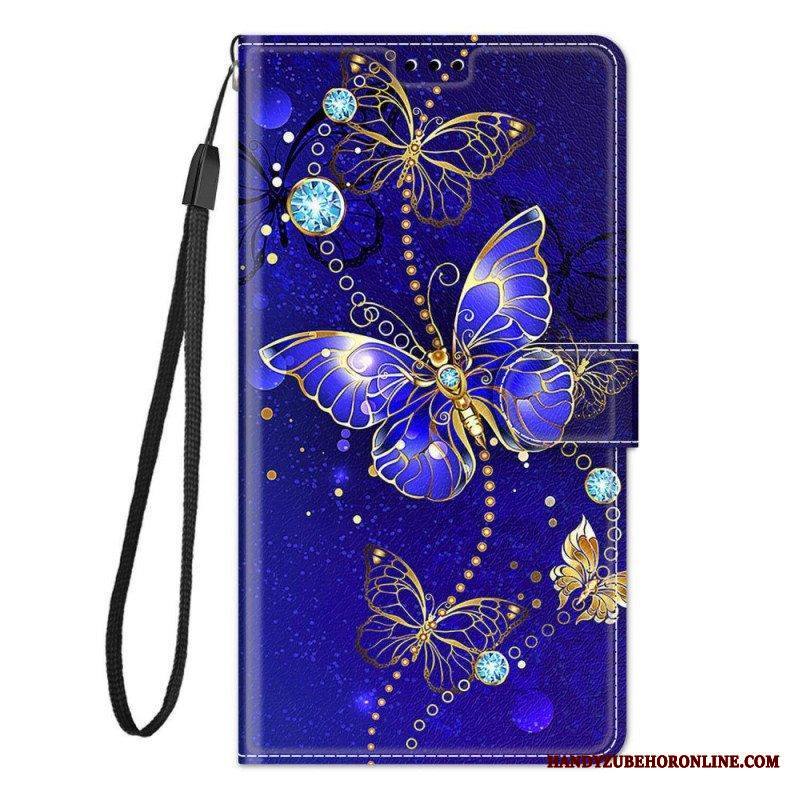 Flip Case Samsung Galaxy M53 5G Suojaketju Kuori Strap Butterflies Fan