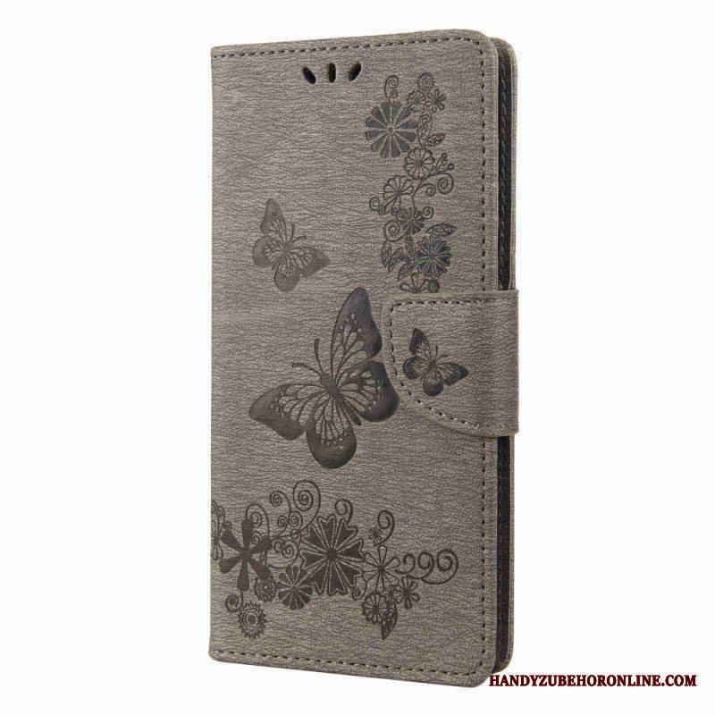 Flip Case Samsung Galaxy M53 5G Suojaketju Kuori Strappy Butterflies Design