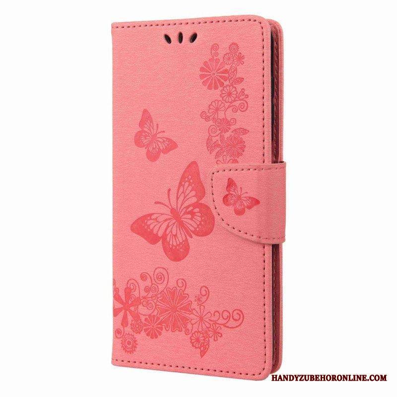 Flip Case Samsung Galaxy M53 5G Suojaketju Kuori Strappy Butterflies Design