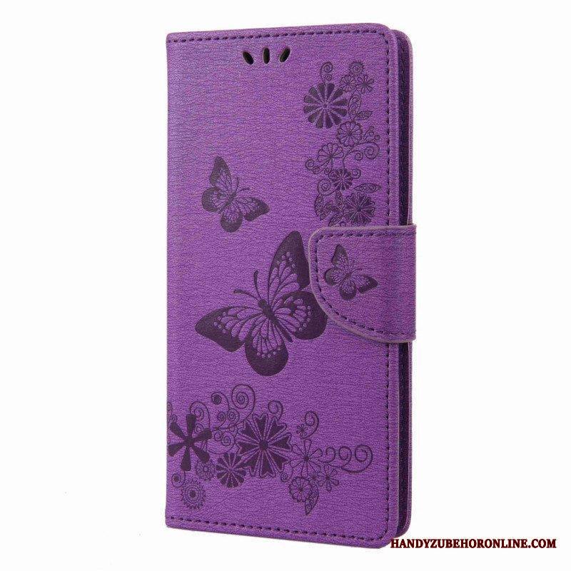 Flip Case Samsung Galaxy M53 5G Suojaketju Kuori Strappy Butterflies Design