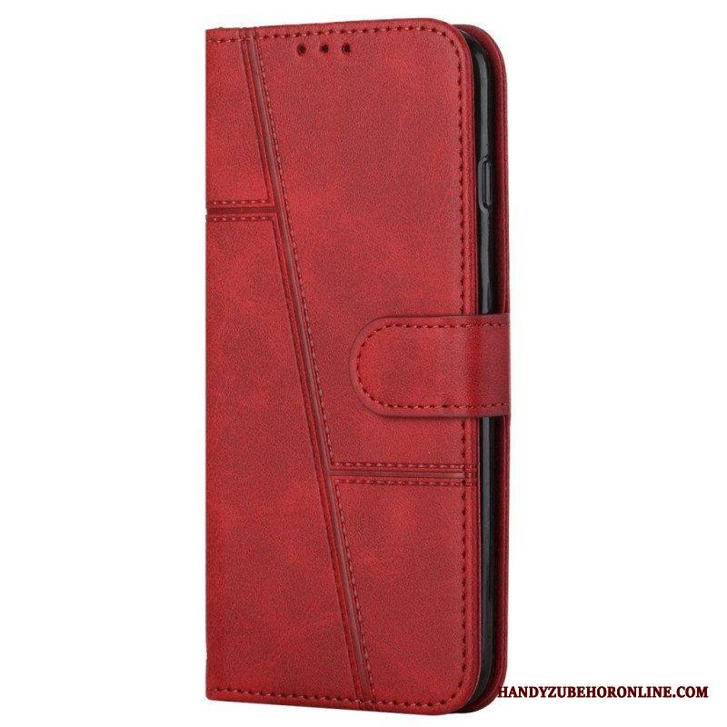 Flip Case Samsung Galaxy S22 5G Suojaketju Kuori Strappy Geo Leather Effect