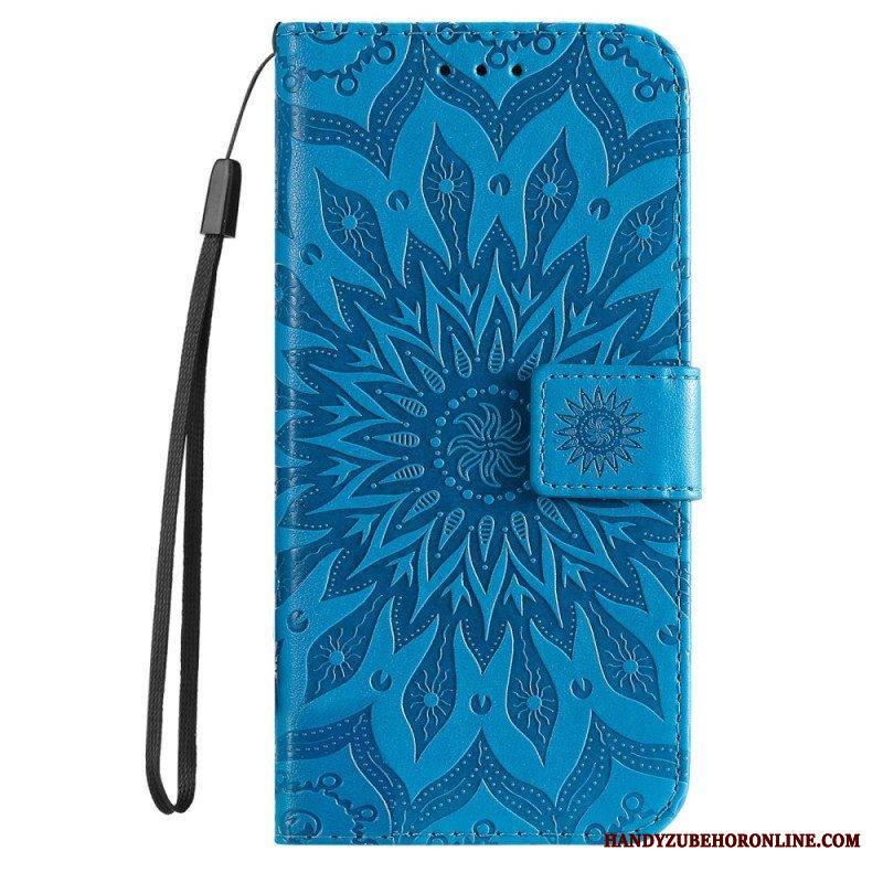 Flip Case Samsung Galaxy S23 5G Mandala-aurinko Kaulanauhalla