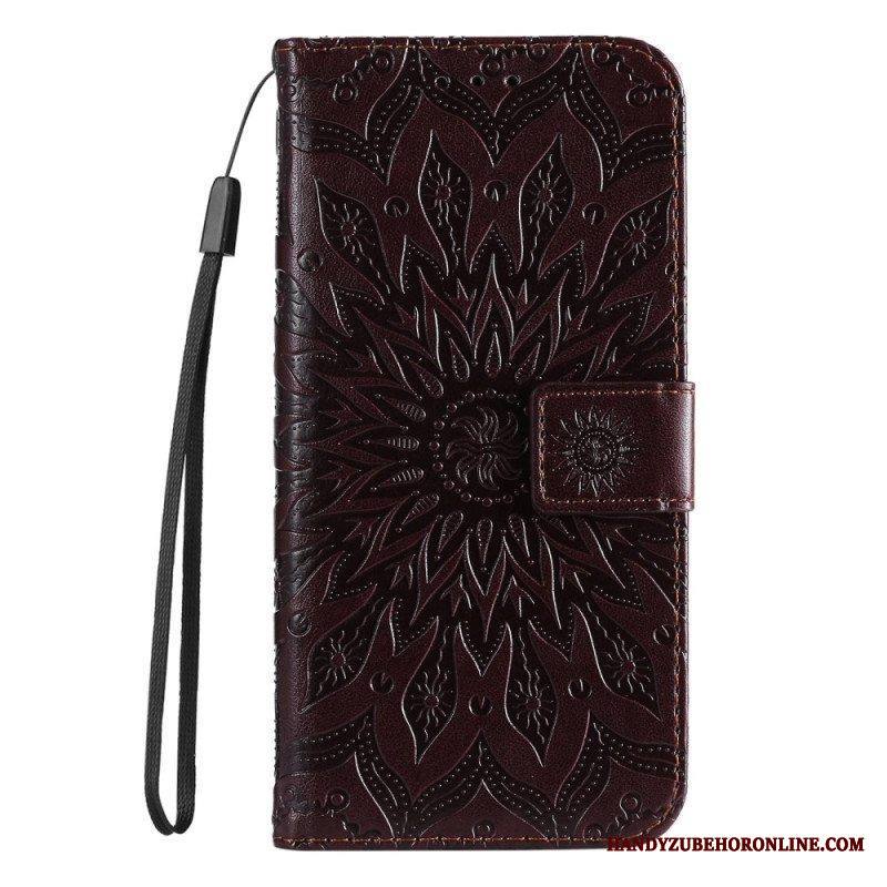 Flip Case Samsung Galaxy S23 5G Mandala-aurinko Kaulanauhalla