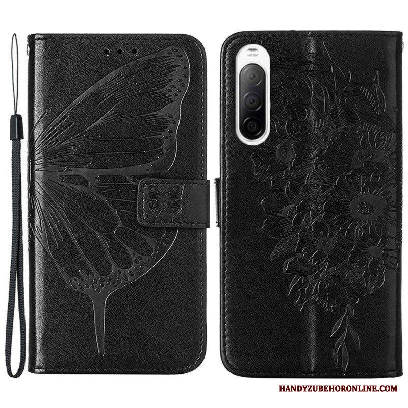 Flip Case Sony Xperia 10 IV Perhonen Kaulanauhalla