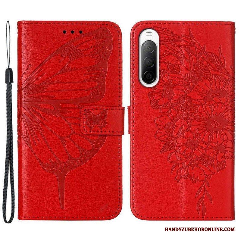 Flip Case Sony Xperia 10 IV Perhonen Kaulanauhalla