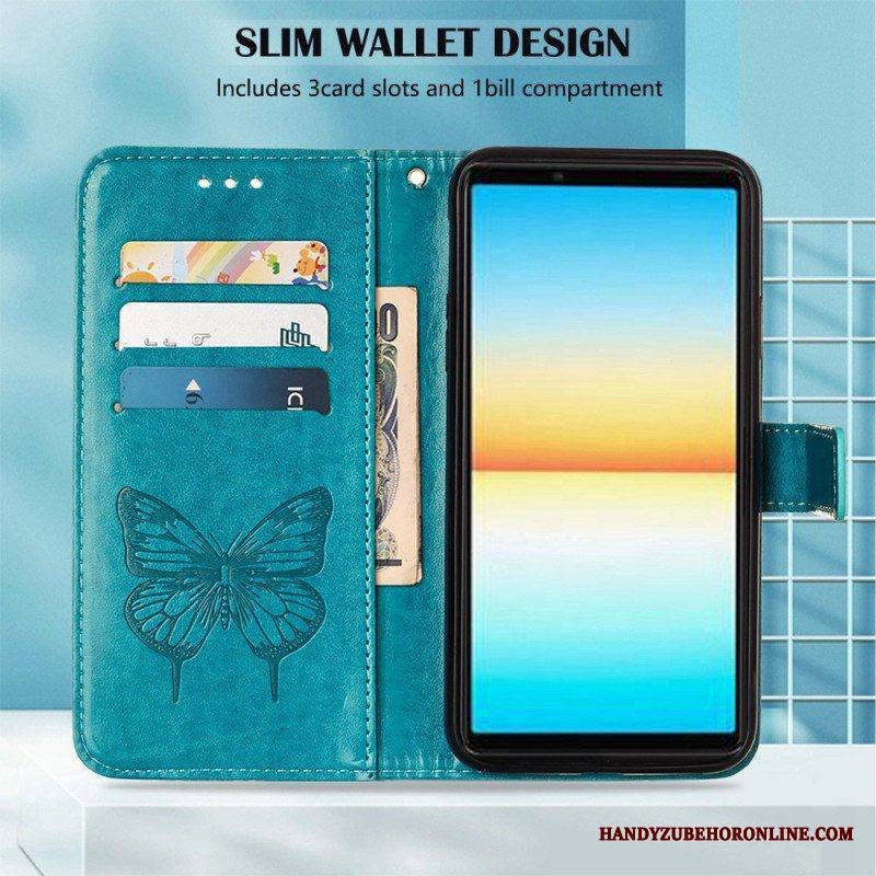 Flip Case Sony Xperia 10 IV Perhonen Kaulanauhalla