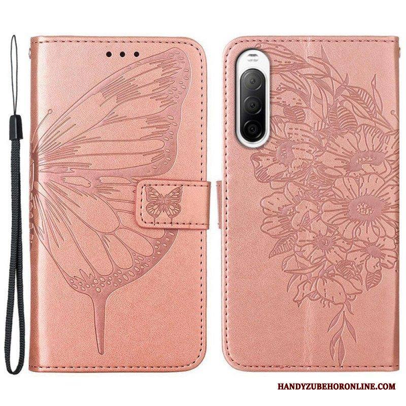 Flip Case Sony Xperia 10 IV Perhonen Kaulanauhalla