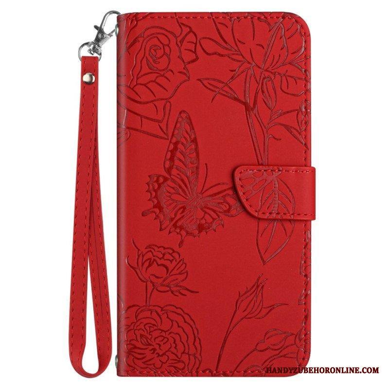 Flip Case Sony Xperia 5 IV Perhosia Kaulanauhalla