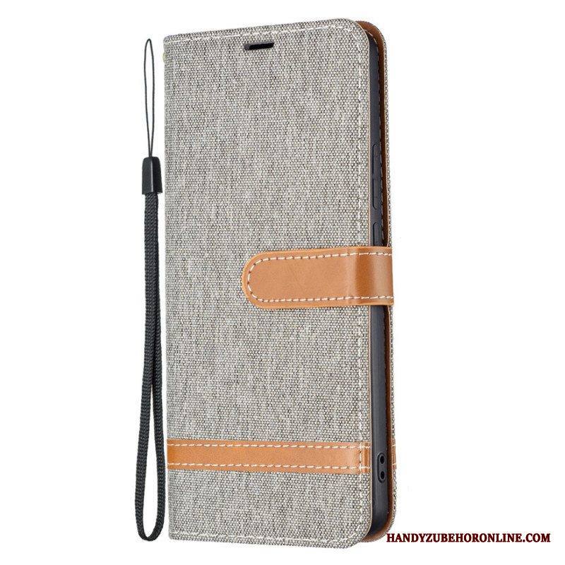 Flip Case Xiaomi Redmi Note 11 Pro Plus 5G Suojaketju Kuori Kangas- Ja Nahkaefektihihna