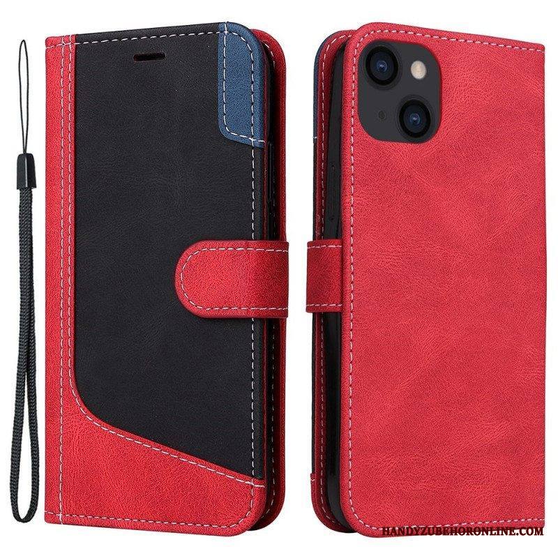 Flip Case iPhone 14 Plus Tricolor Kaulanauhalla