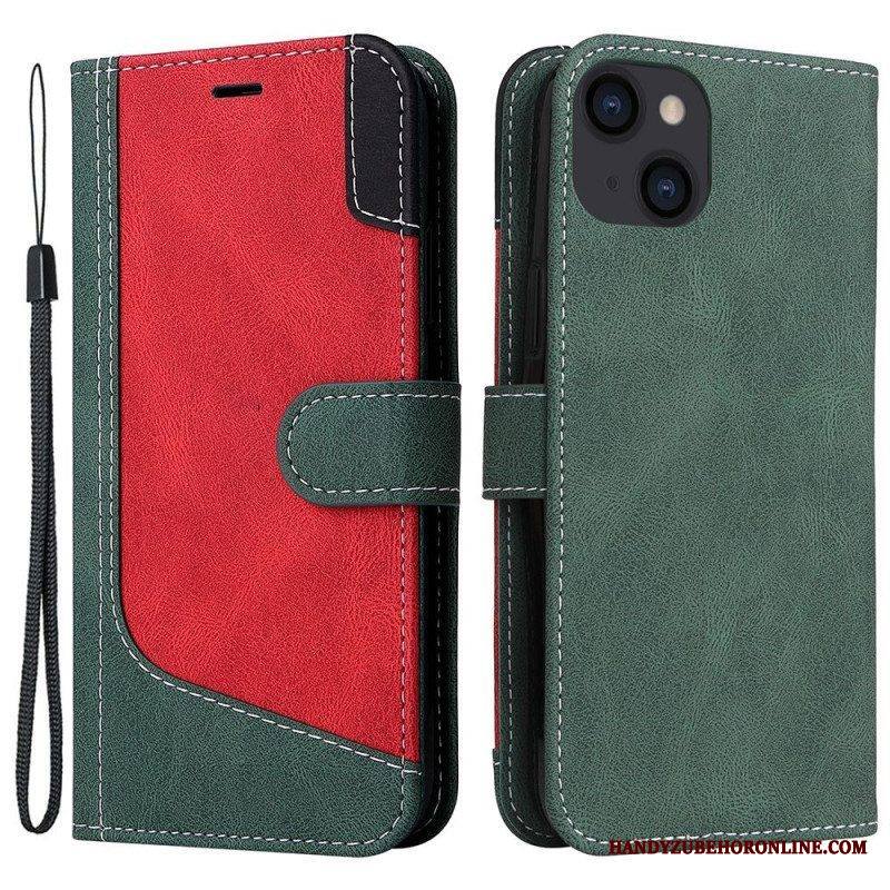 Flip Case iPhone 14 Plus Tricolor Kaulanauhalla