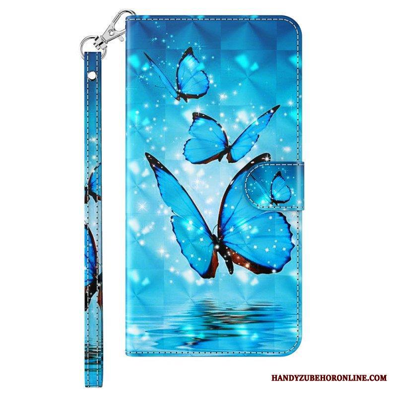 Flip Case iPhone 15 Pro Suojaketju Kuori 3d-perhoset Kaulanauhalla