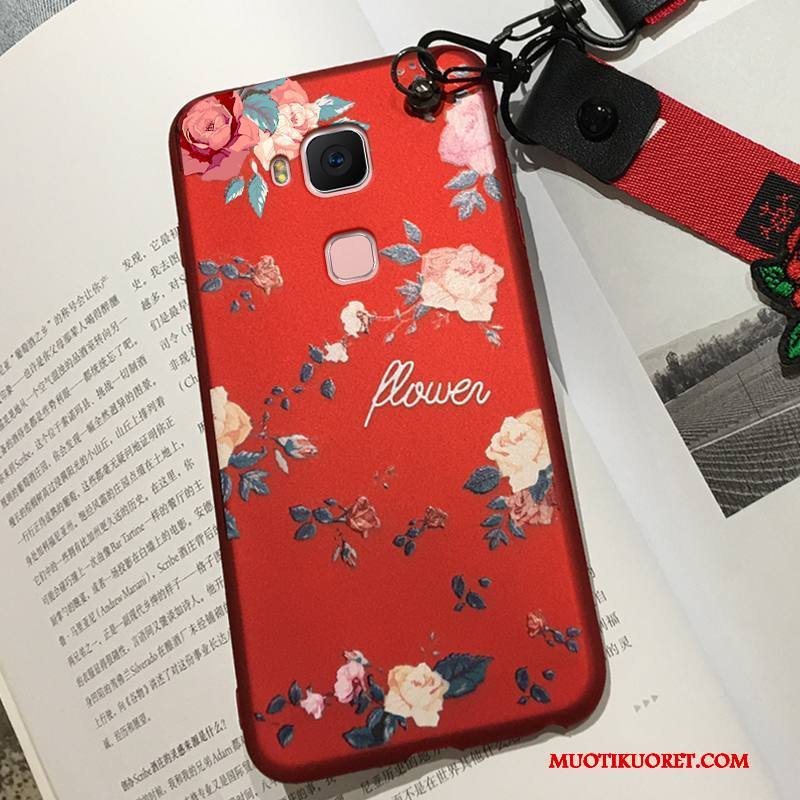 Huawei G7 Plus Kotelo Pesty Suede Kukka Kuori Musta Murtumaton Silikoni