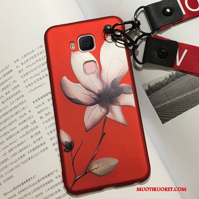 Huawei G7 Plus Kotelo Pesty Suede Kukka Kuori Musta Murtumaton Silikoni