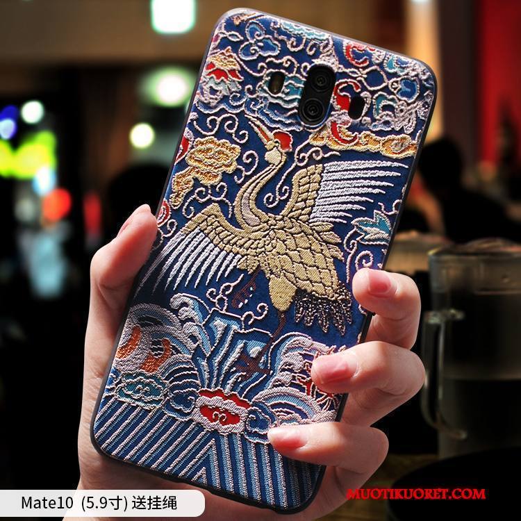 Huawei Mate 10 Kuori Silikoni Kiinalainen Tyyli Sininen Pehmeä Neste Etninen Luova Murtumaton