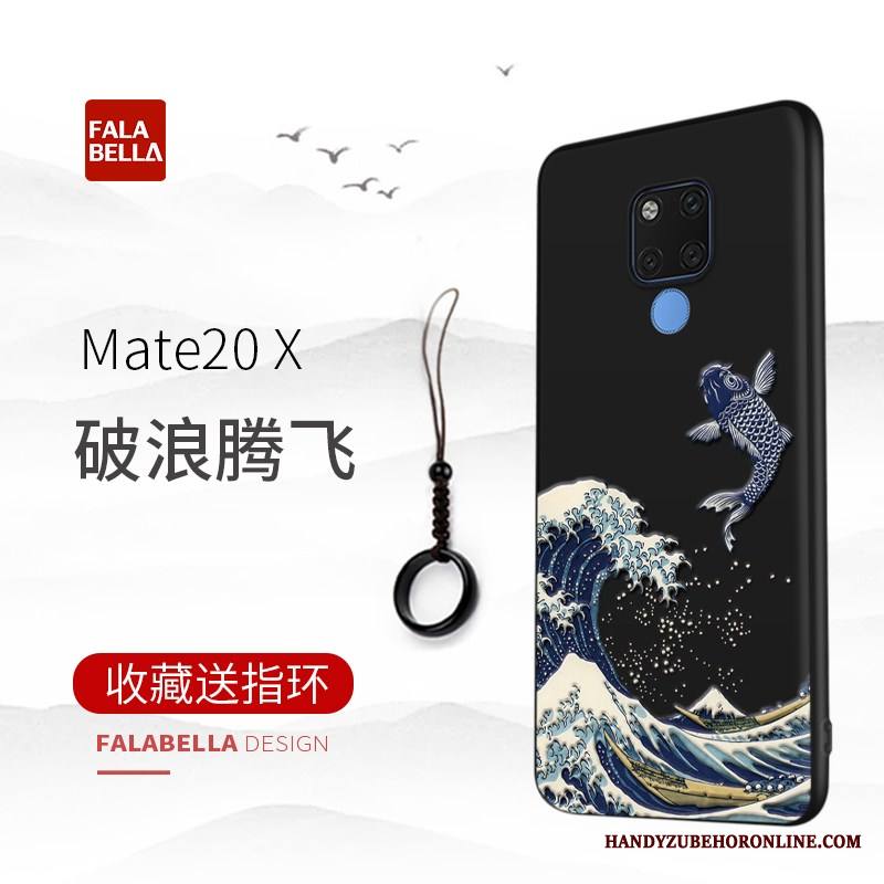 Huawei Mate 20 X Kuori Suojaus Ylellisyys Kohokuviointi Ohut Musta Ultra Puhelimen Kuoret