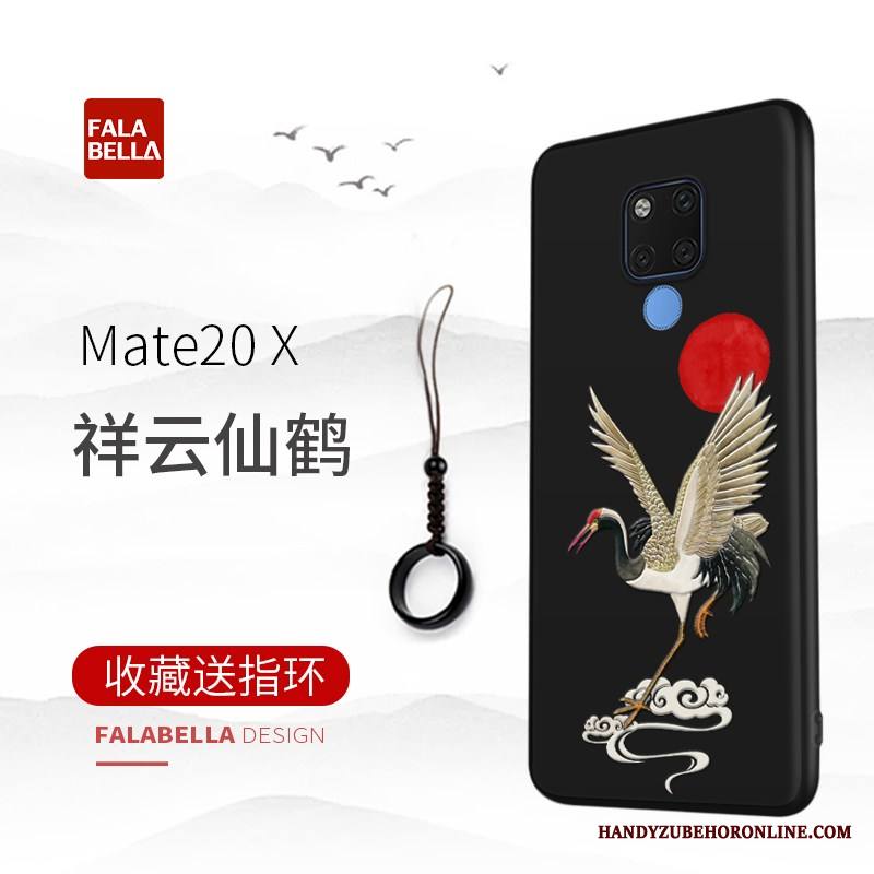 Huawei Mate 20 X Kuori Suojaus Ylellisyys Kohokuviointi Ohut Musta Ultra Puhelimen Kuoret