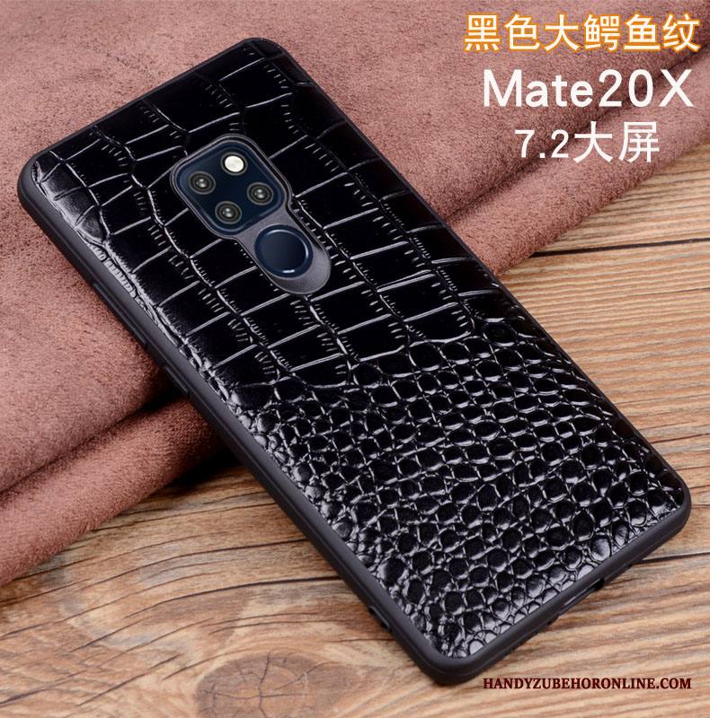 Huawei Mate 20 X Puhelimen Kuori Nahkakotelo Aito Nahka Musta Suojaus