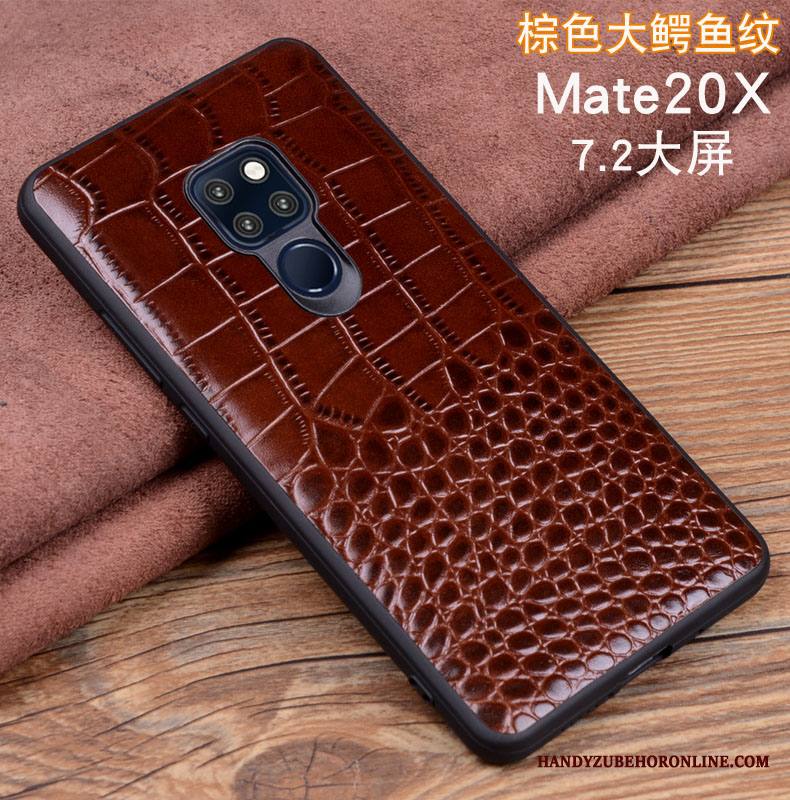 Huawei Mate 20 X Puhelimen Kuori Nahkakotelo Aito Nahka Musta Suojaus