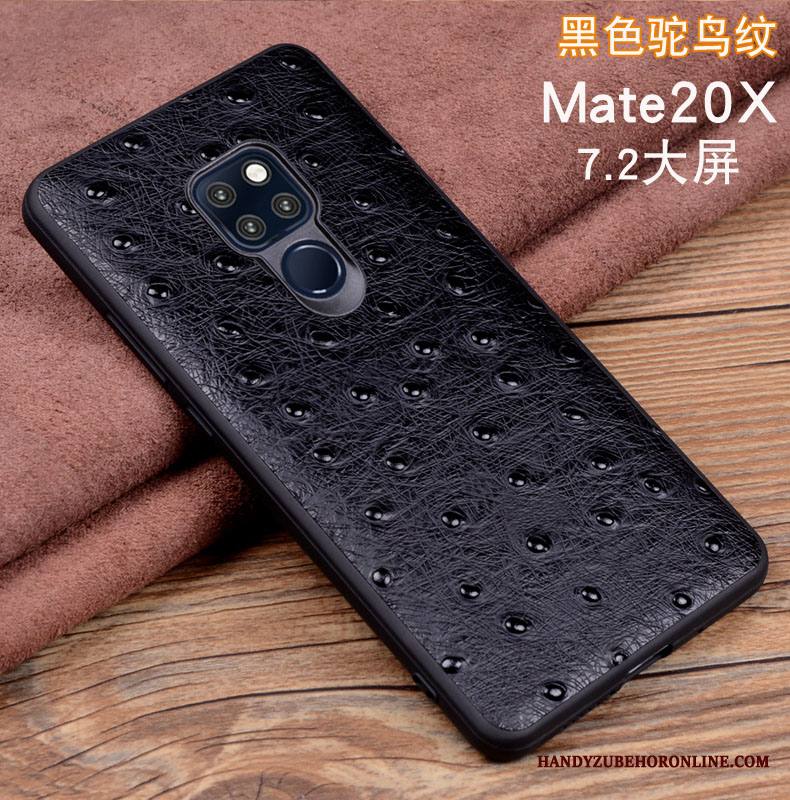 Huawei Mate 20 X Puhelimen Kuori Nahkakotelo Aito Nahka Musta Suojaus