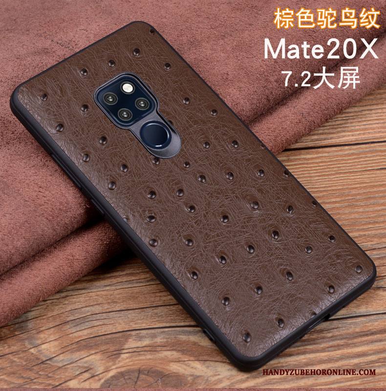 Huawei Mate 20 X Puhelimen Kuori Nahkakotelo Aito Nahka Musta Suojaus