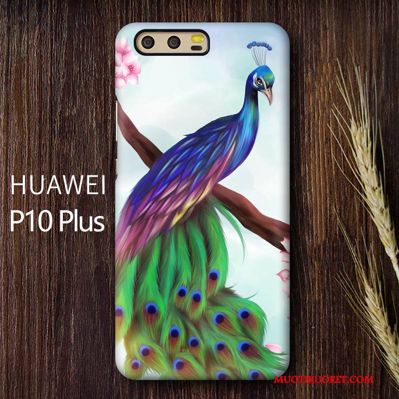 Huawei P10 Plus Kuori Puhelimen Kuoret Pesty Suede Kotelo Kiinalainen Tyyli Riikinkukko Suojaus Persoonallisuus