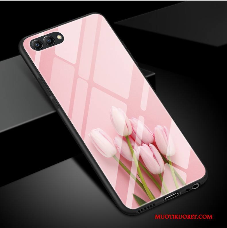 Huawei P10 Plus Lasi Pinkki Kukkia Taide Kuori Silikoni Yksinkertainen
