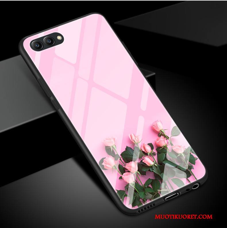 Huawei P10 Plus Lasi Pinkki Kukkia Taide Kuori Silikoni Yksinkertainen