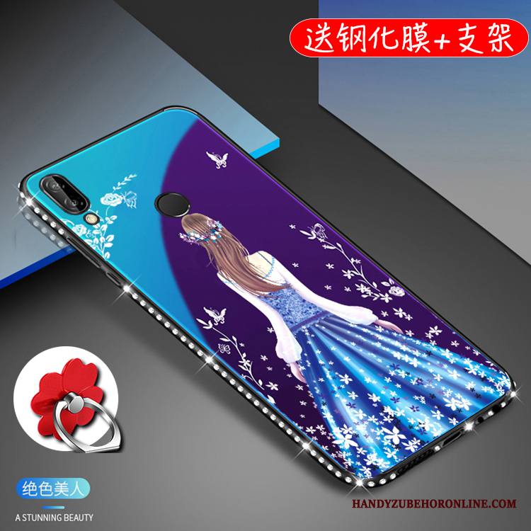 Huawei P20 Lite Kuori Kotelo Nuoret Suojaus Puhelimen Kuoret Lasi Violetti Rhinestone Inlay