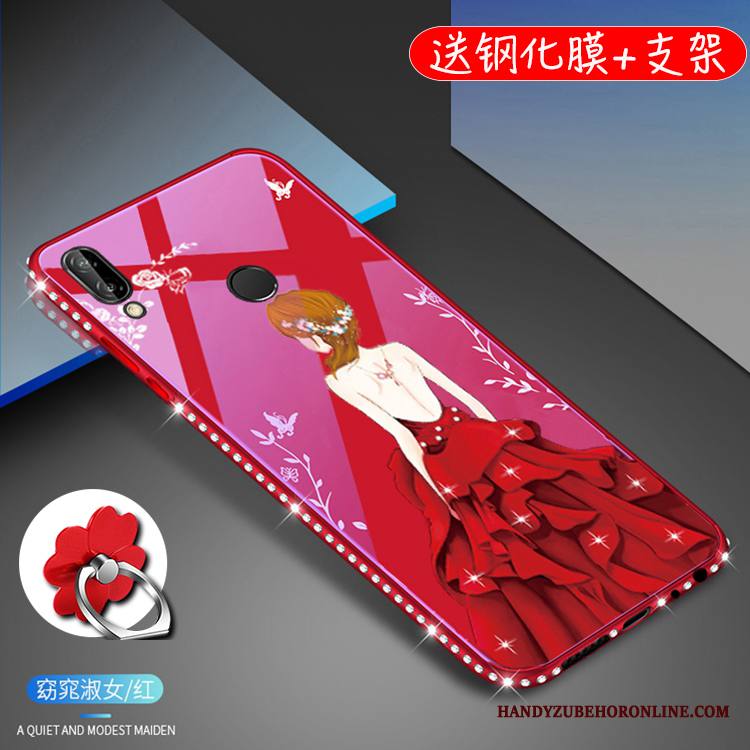 Huawei P20 Lite Kuori Kotelo Nuoret Suojaus Puhelimen Kuoret Lasi Violetti Rhinestone Inlay