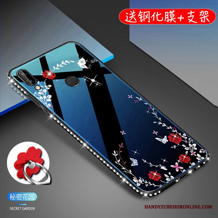 Huawei P20 Lite Kuori Kotelo Nuoret Suojaus Puhelimen Kuoret Lasi Violetti Rhinestone Inlay