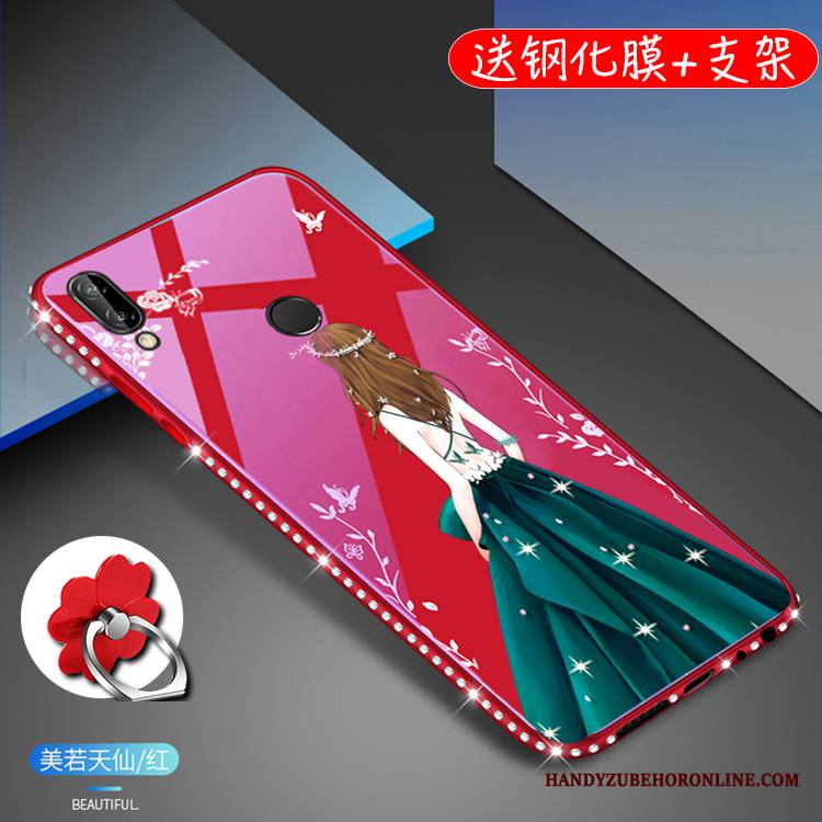 Huawei P20 Lite Kuori Kotelo Nuoret Suojaus Puhelimen Kuoret Lasi Violetti Rhinestone Inlay