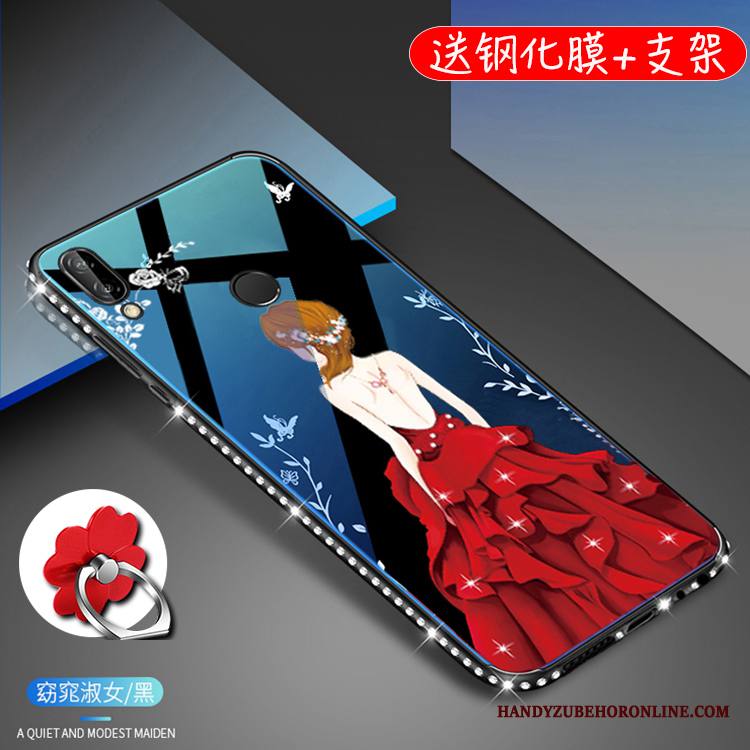 Huawei P20 Lite Kuori Kotelo Nuoret Suojaus Puhelimen Kuoret Lasi Violetti Rhinestone Inlay