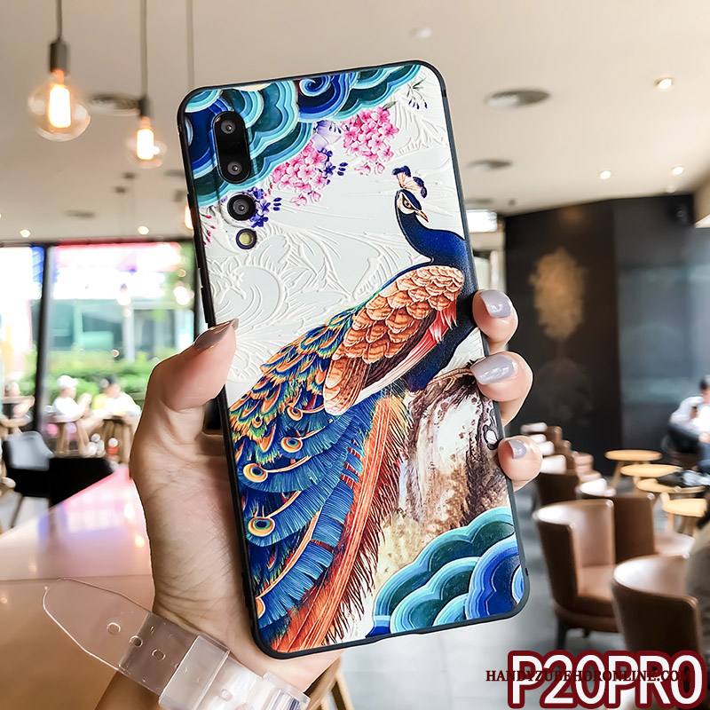 Huawei P20 Pro Kuori Luova Tide-brändi Riikinkukko Silikoni Ripustettavat Koristeet Suojaus Kohokuviointi