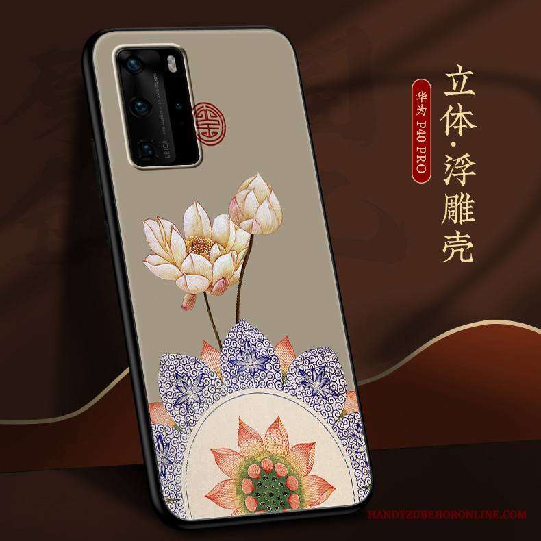 Huawei P40 Pro Kuori Kotelo Pesty Suede Murtumaton Kiinalainen Tyyli Harmaa Ohut Silikoni