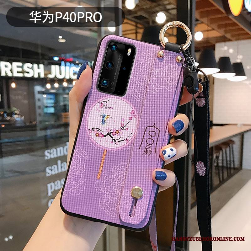 Huawei P40 Pro Kuori Murtumaton All Inclusive Ripustettavat Koristeet Suojaus Violetti Silikoni Pesty Suede