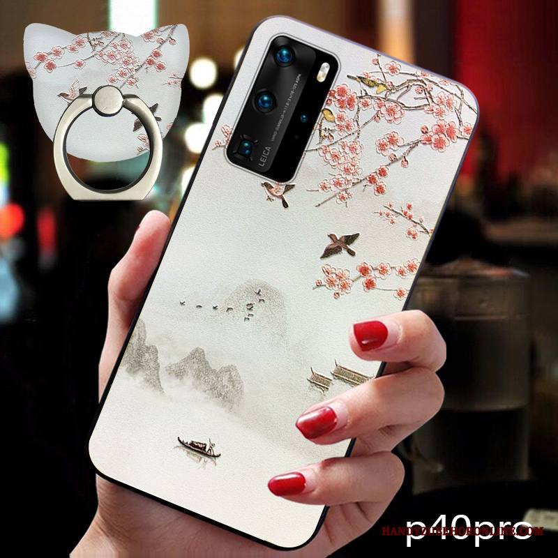 Huawei P40 Pro Kuori Persoonallisuus Kiinalainen Tyyli Jauhe Pehmeä Neste Luova Tuuli Pesty Suede