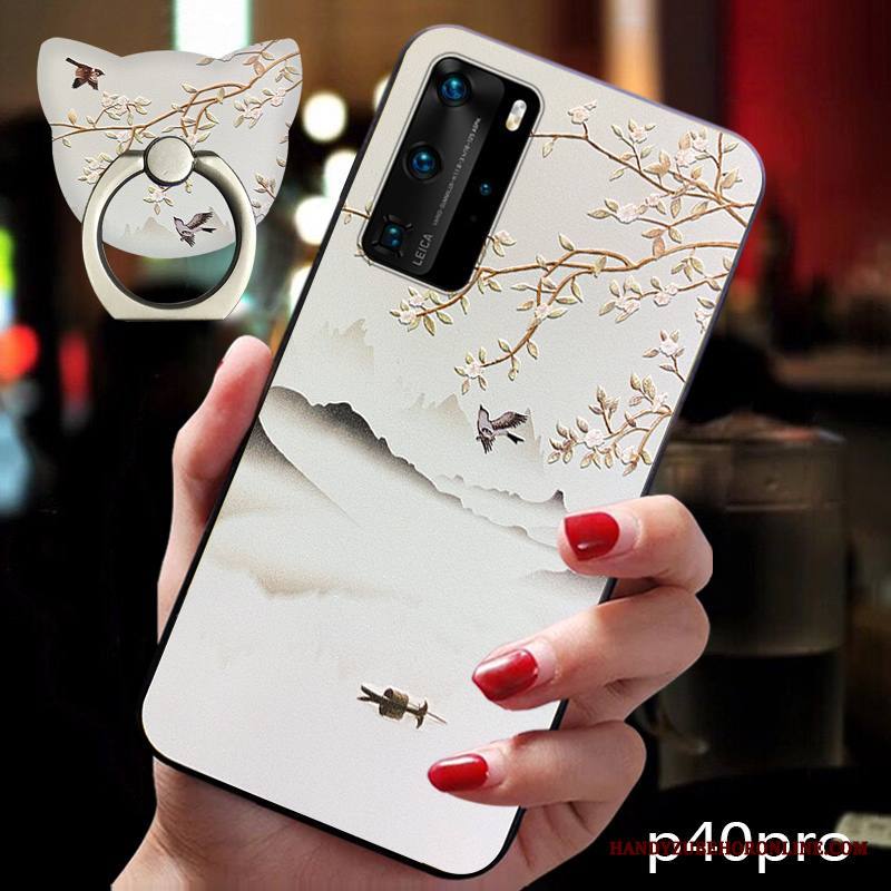 Huawei P40 Pro Kuori Persoonallisuus Kiinalainen Tyyli Jauhe Pehmeä Neste Luova Tuuli Pesty Suede