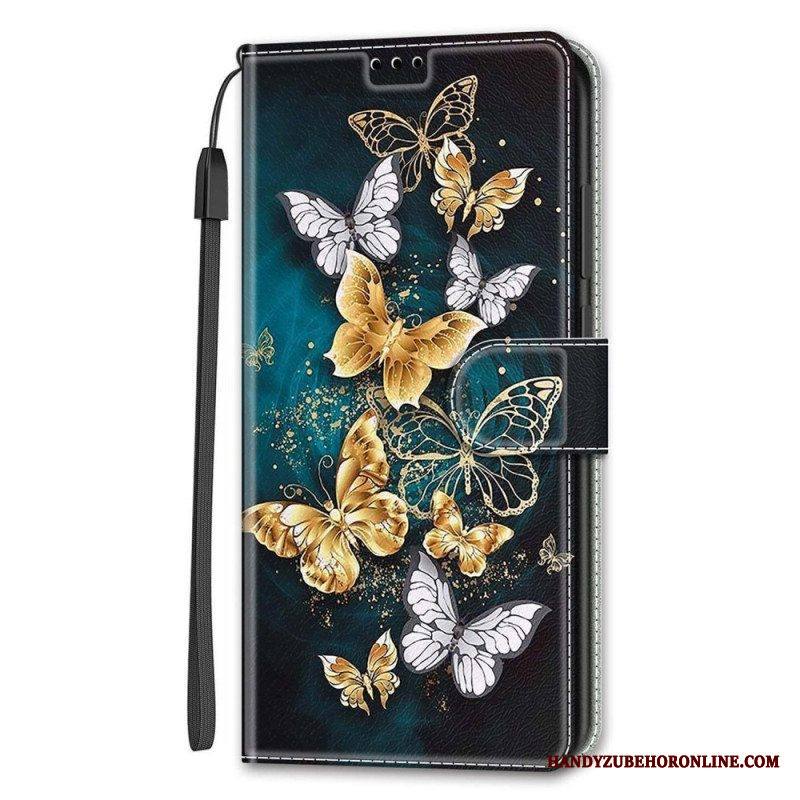 Kotelot Samsung Galaxy S22 Ultra 5G Suojaketju Kuori Strap Butterflies Fan